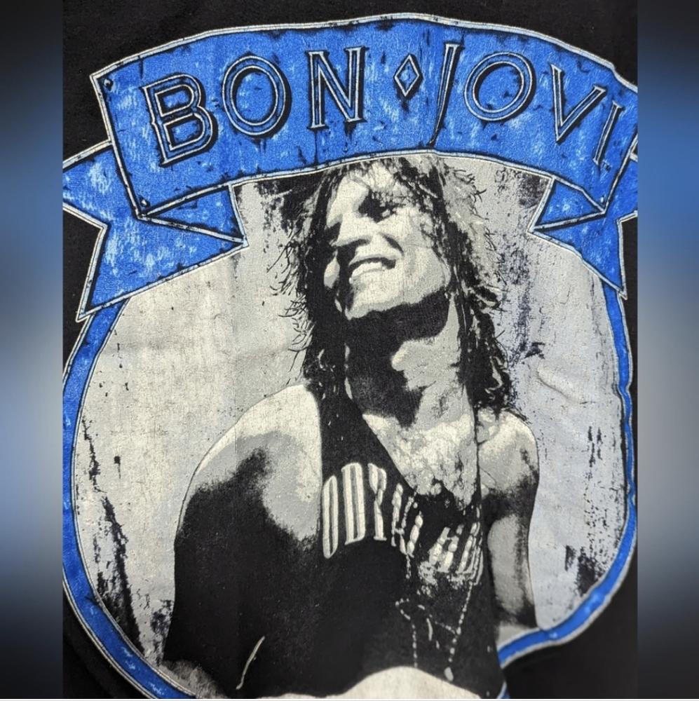 Vintage 80s Bon Jovi Black Blue Concert T-shirt SSI TAG Men's Size XL